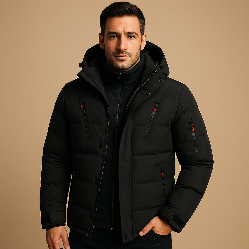 Men's Winter Jacket Hooded Puffer with Zippered Pockets and Insulated Padding - Image 3