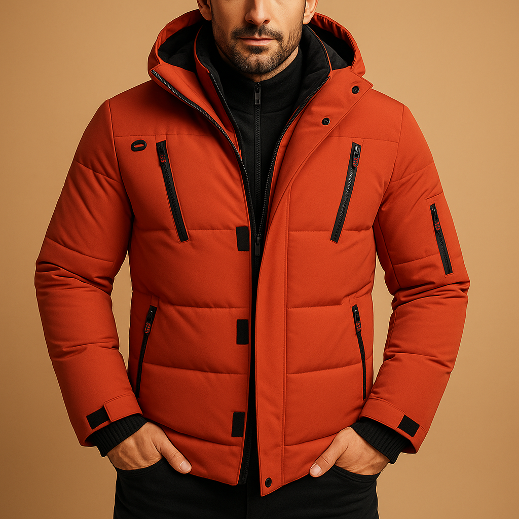 Men's Winter Jacket Hooded Puffer with Zippered Pockets and Insulated Padding - Image 4