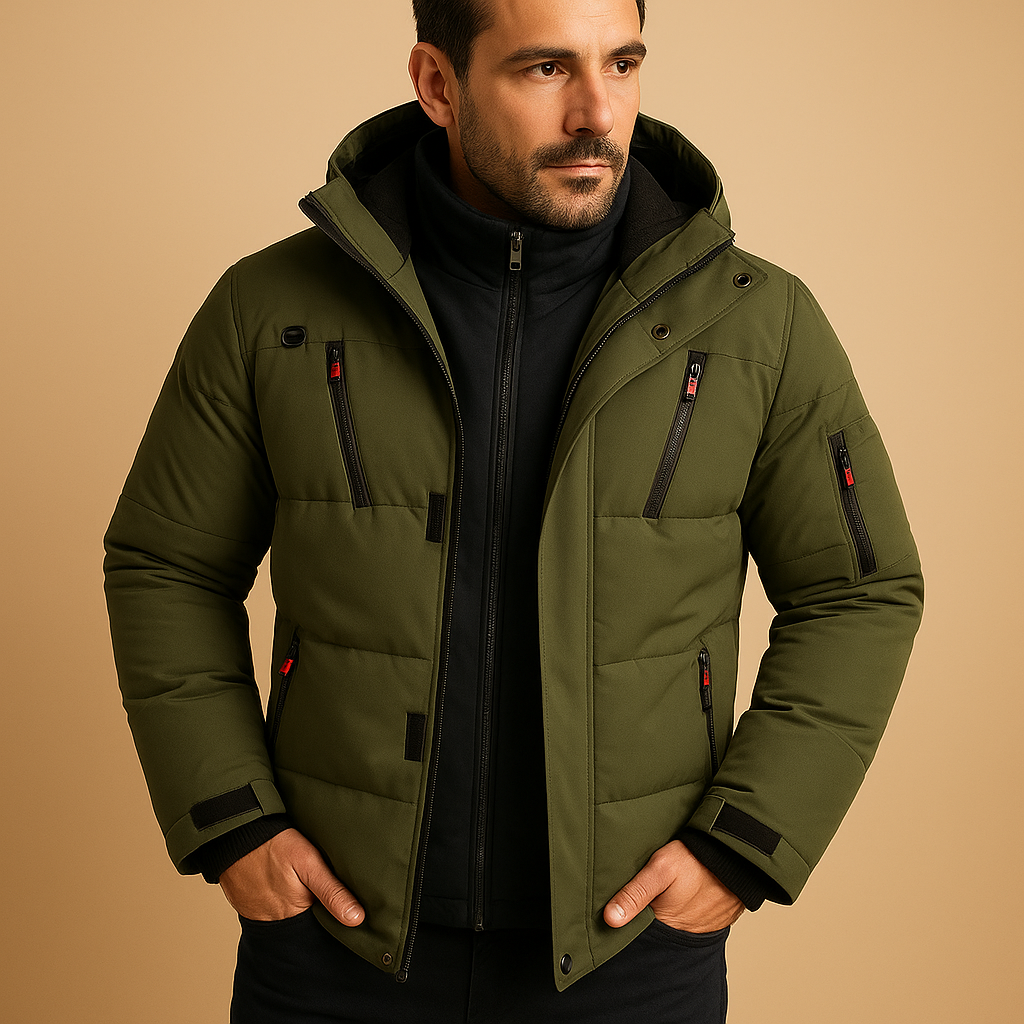 Men's Winter Jacket Hooded Puffer with Zippered Pockets and Insulated Padding - Image 5