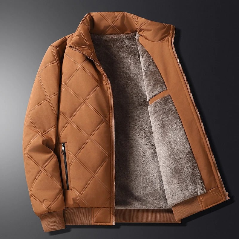 Men's Winter Jacket with Diamond Quilted Exterior and Fleece Lining - Image 2