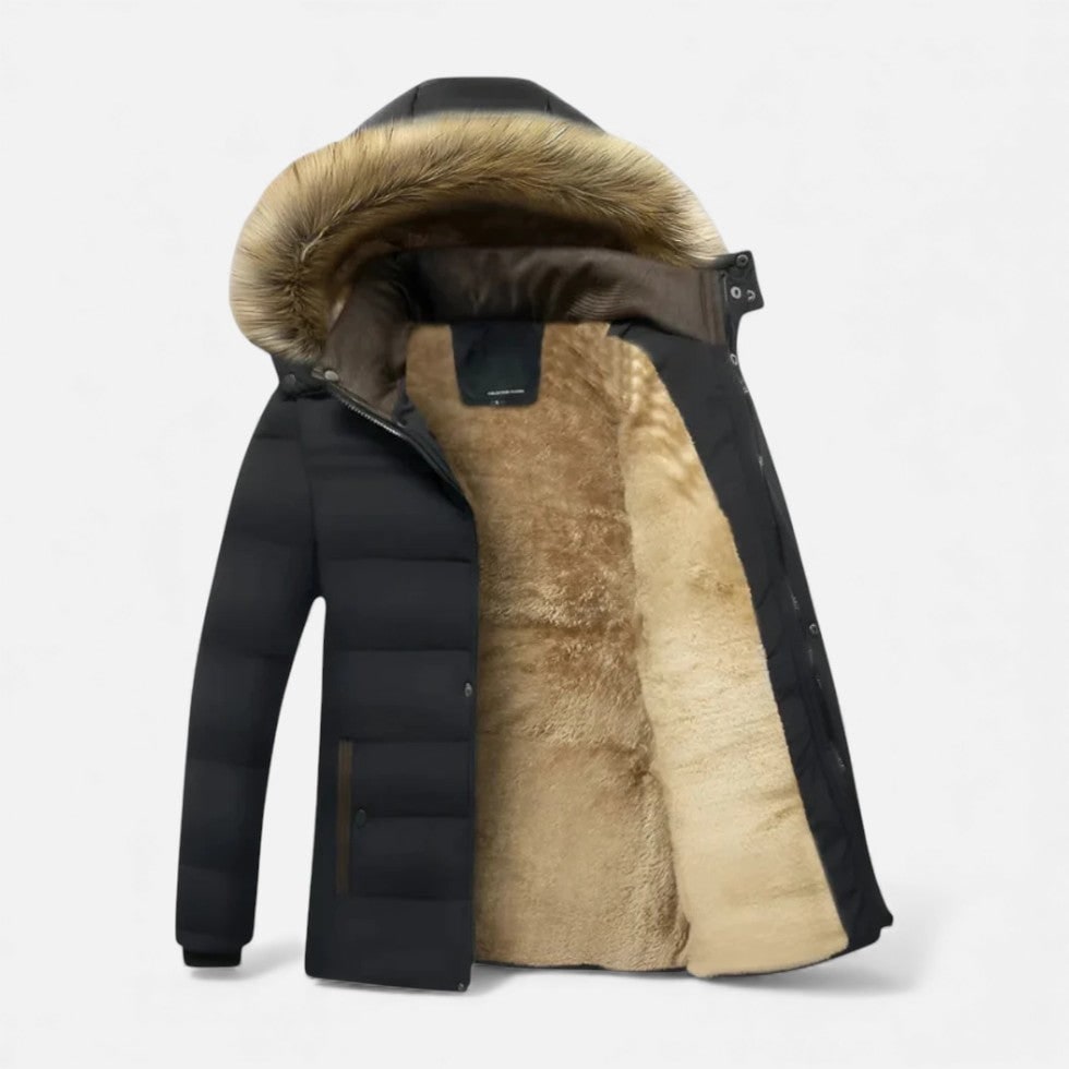 Men's Winter Jackets with Quilted Puffer Fleece Lining and Faux Fur Hood - Image 2