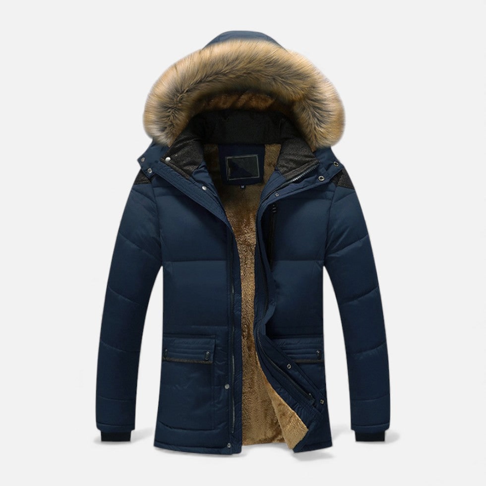 Men's Winter Jackets with Quilted Puffer Fleece Lining and Faux Fur Hood - Image 3