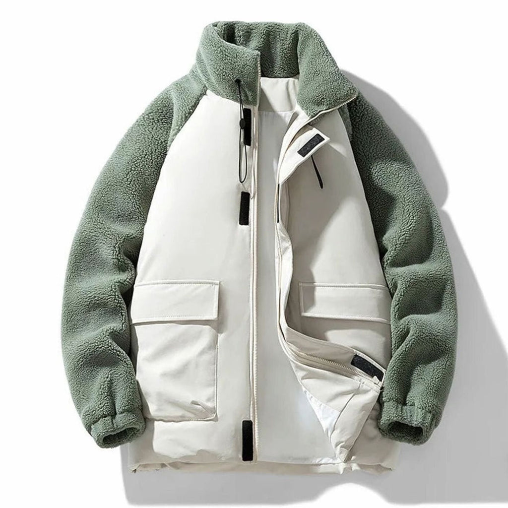 Men's Winter Jackets with Sherpa Fleece Sleeves and Color-Block Design Full Zip - Image 2