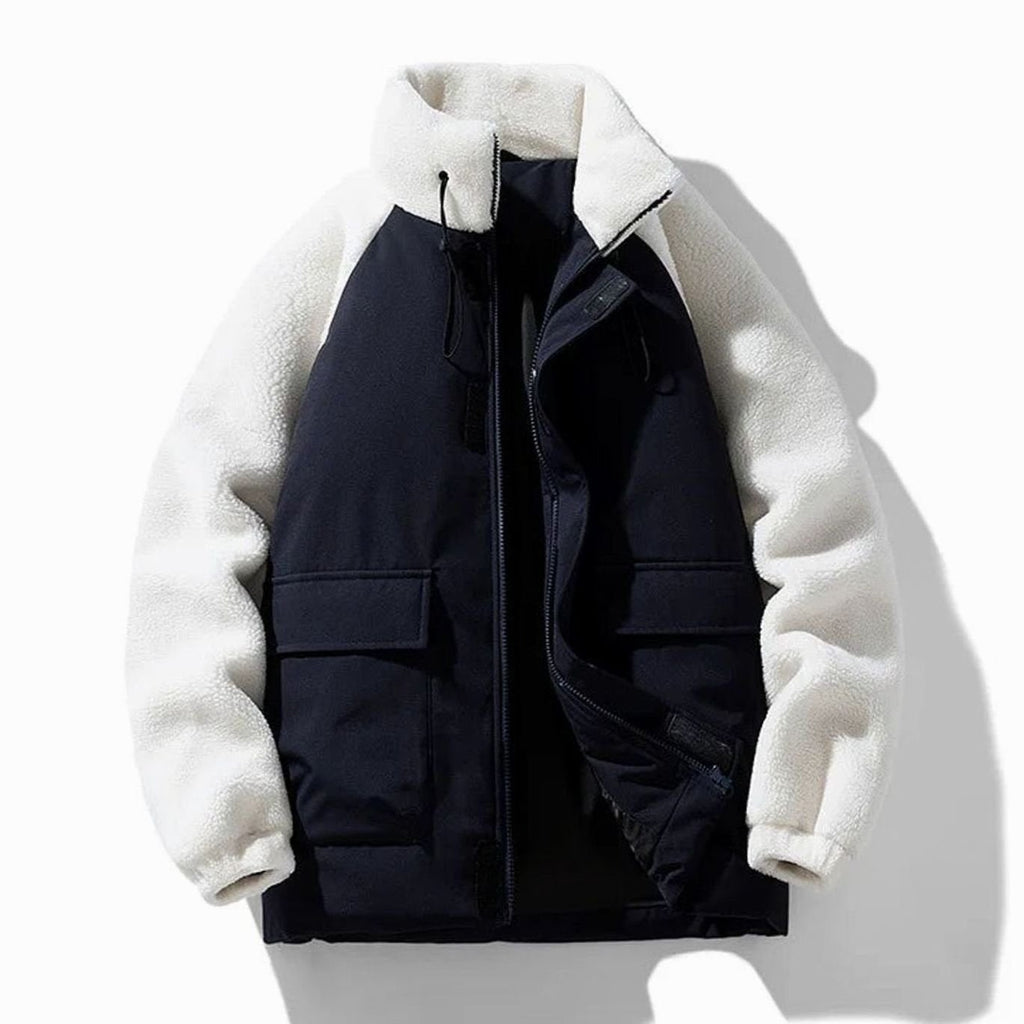 Men's Winter Jackets with Sherpa Fleece Sleeves and Color-Block Design Full Zip - Image 5