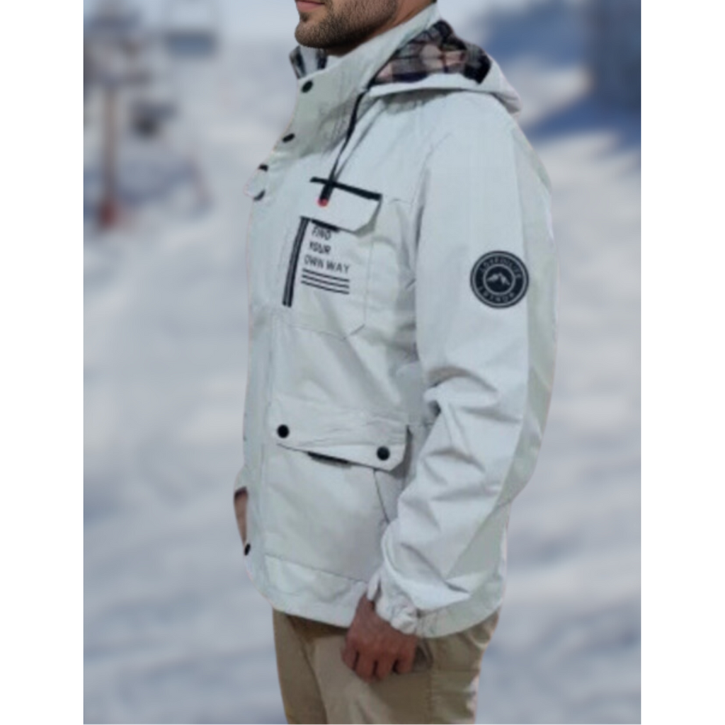 Men's Winter Puffer Jacket with Plaid Lining and Drawstring Hood - Image 2