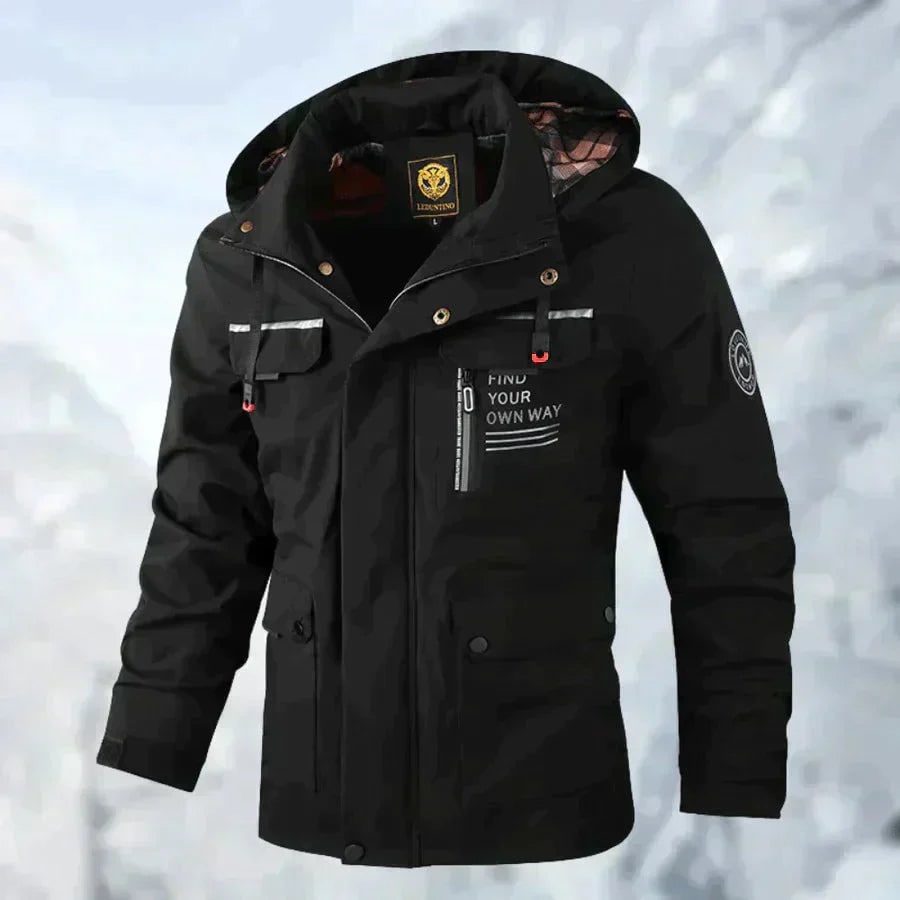 Men's Winter Puffer Jacket with Plaid Lining and Drawstring Hood - Image 6