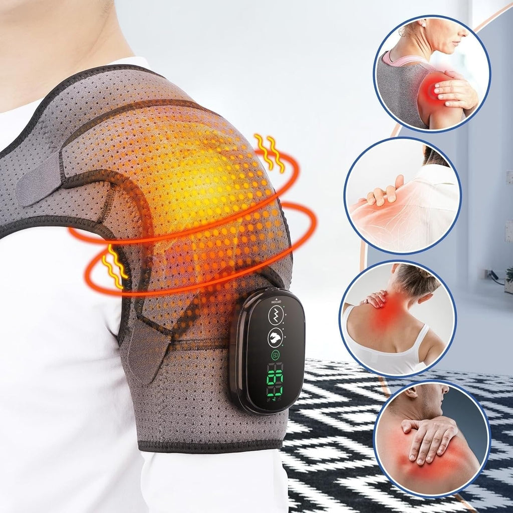 Men's Wireless Heated Neck and Shoulder Massager with Vibration Velcro Strap and Rechargeable Design - Image 1