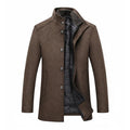 Men's Wool Coat Overcoat Topcoat with Stand Collar Slim Fit Quilted Lining - Image 1