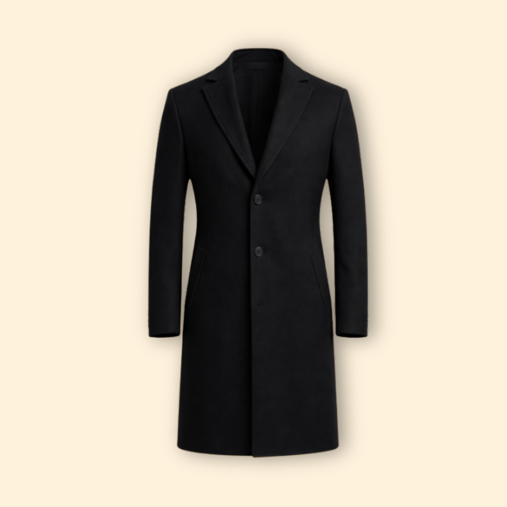 Men's Wool Overcoat Long Single-Breasted Topcoat with Notched Lapel - Image 1