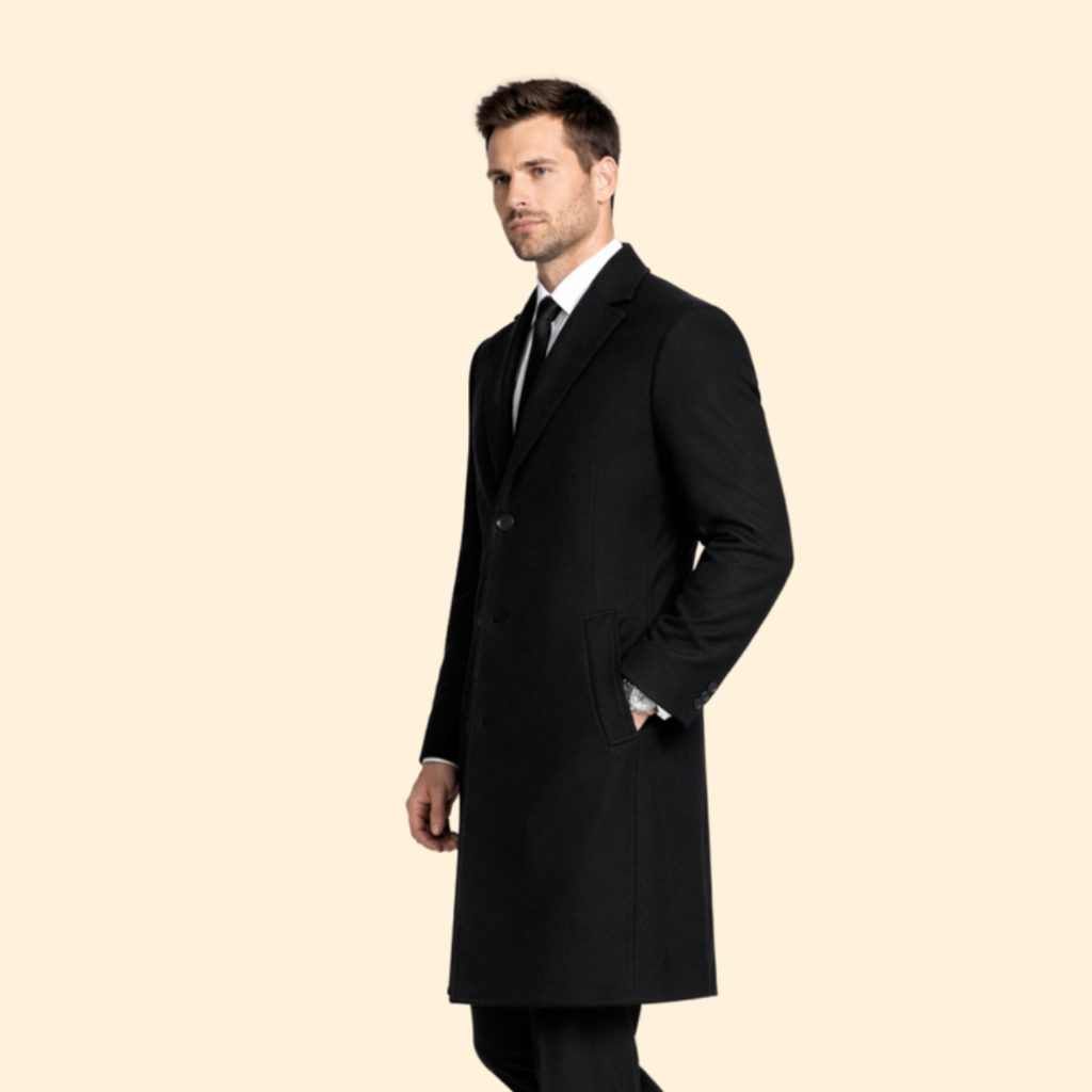 Men's Wool Overcoat Long Single-Breasted Topcoat with Notched Lapel - Image 5
