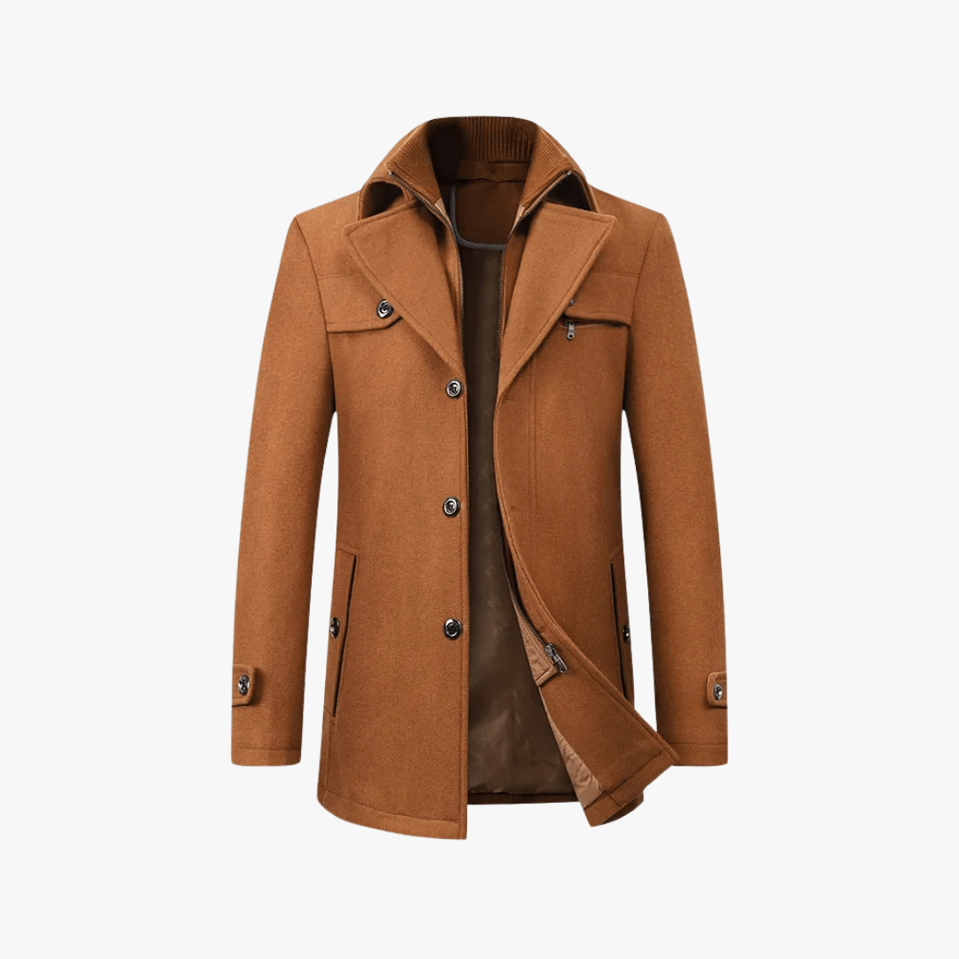 Men's Wool Trench Overcoat with Layered Collar and Zip Chest Pocket Slim Fit - Image 10