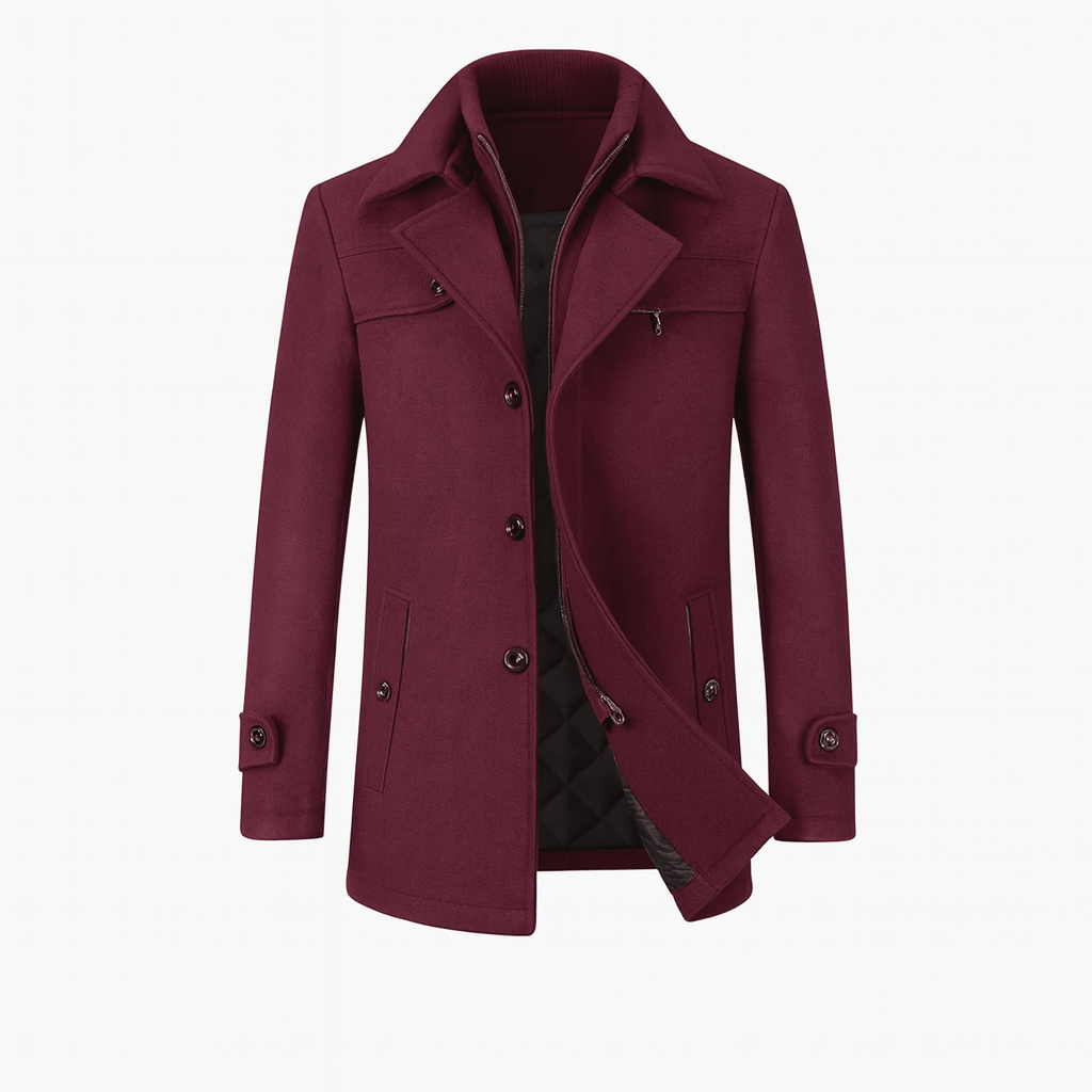 Men's Wool Trench Overcoat with Layered Collar and Zip Chest Pocket Slim Fit - Image 13