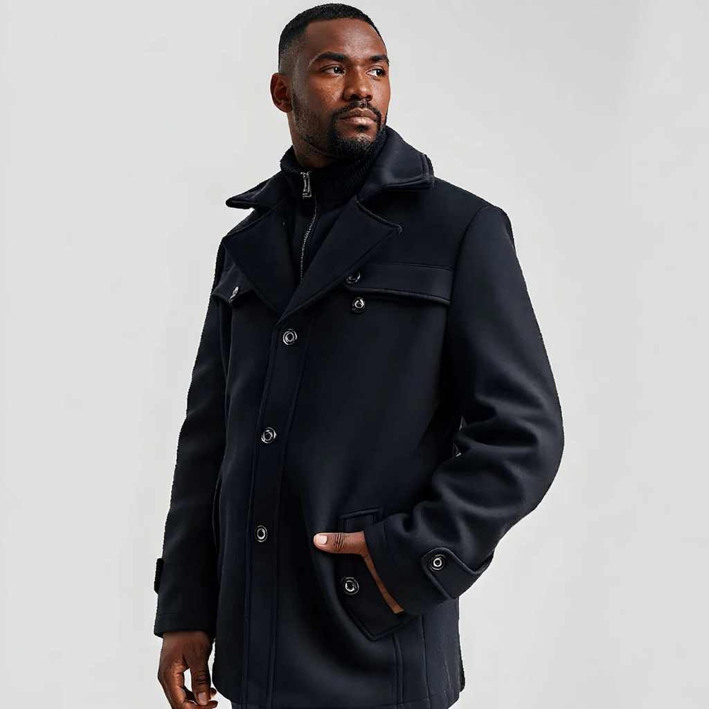 Men's Wool Trench Overcoat with Layered Collar and Zip Chest Pocket Slim Fit - Image 3