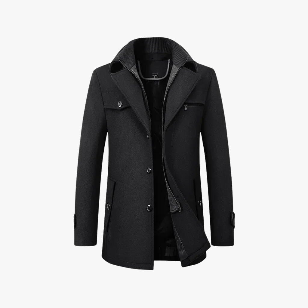 Men's Wool Trench Overcoat with Layered Collar and Zip Chest Pocket Slim Fit - Image 5