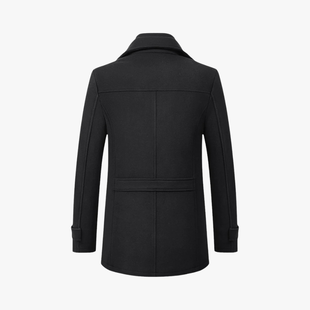 Men's Wool Trench Overcoat with Layered Collar and Zip Chest Pocket Slim Fit - Image 6