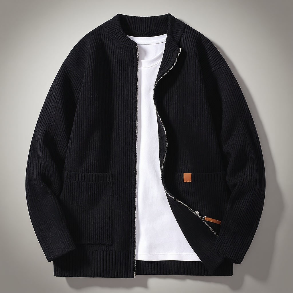 Men's Zip Cardigan Sweater with Ribbed Knit and Front Pockets - Image 4
