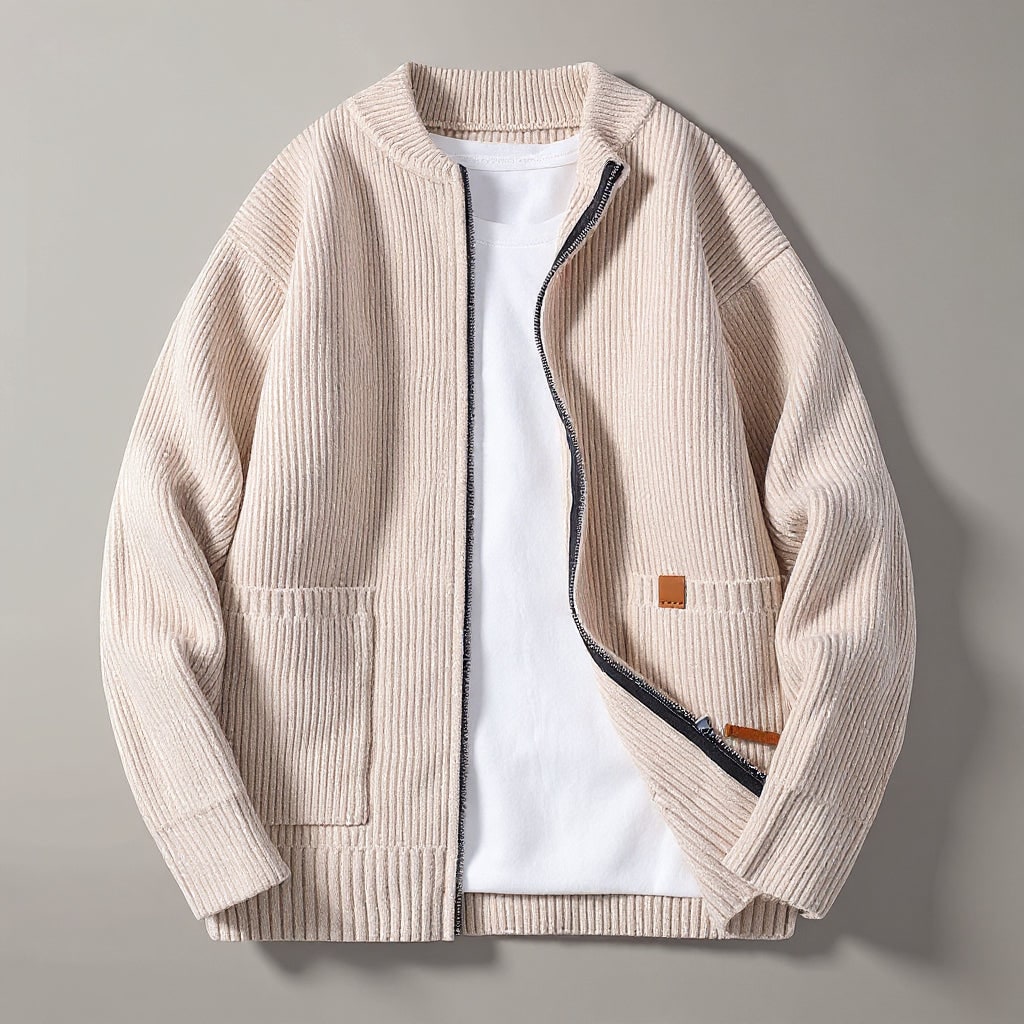 Men's Zip Cardigan Sweater with Ribbed Knit and Front Pockets - Image 5