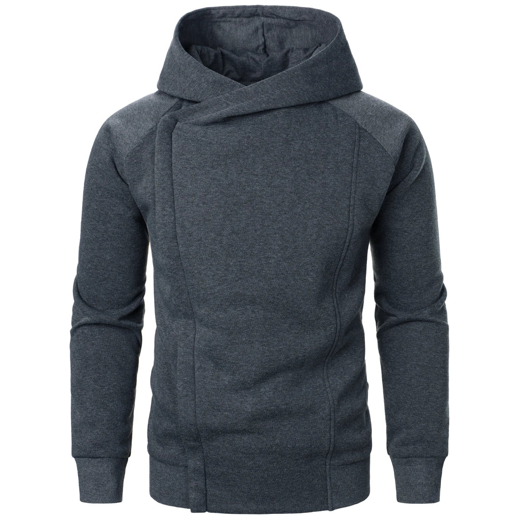 Men's Zip Up Fleece Hoodie with Asymmetrical Closure and Raglan Sleeves - Image 1