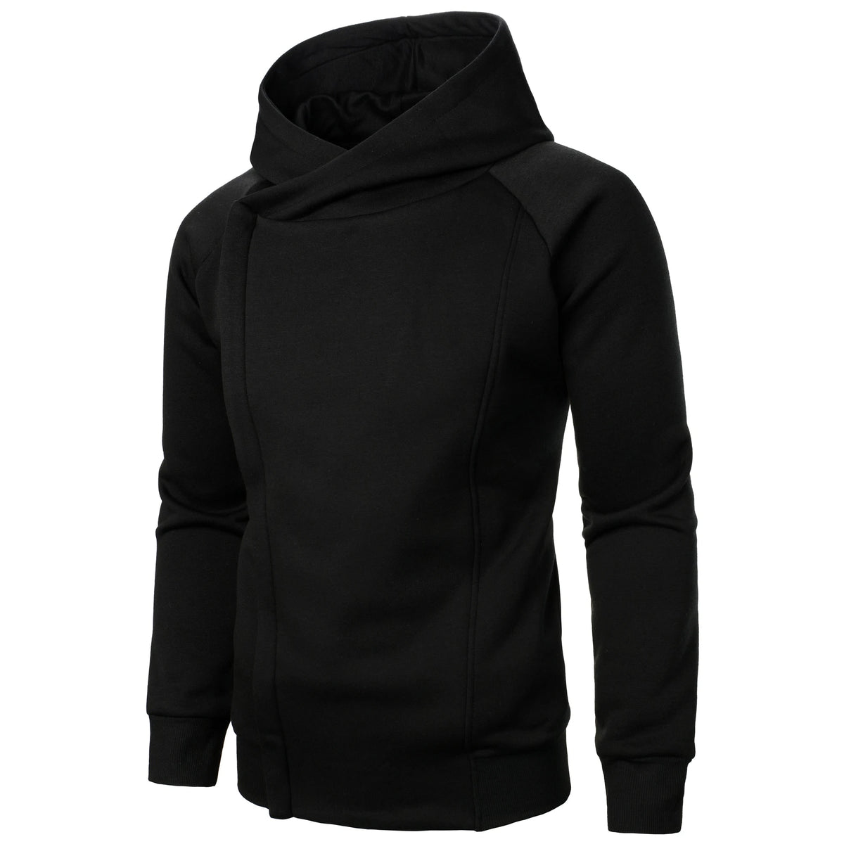 Men's Zip Up Fleece Hoodie with Asymmetrical Closure and Raglan Sleeves - Image 10