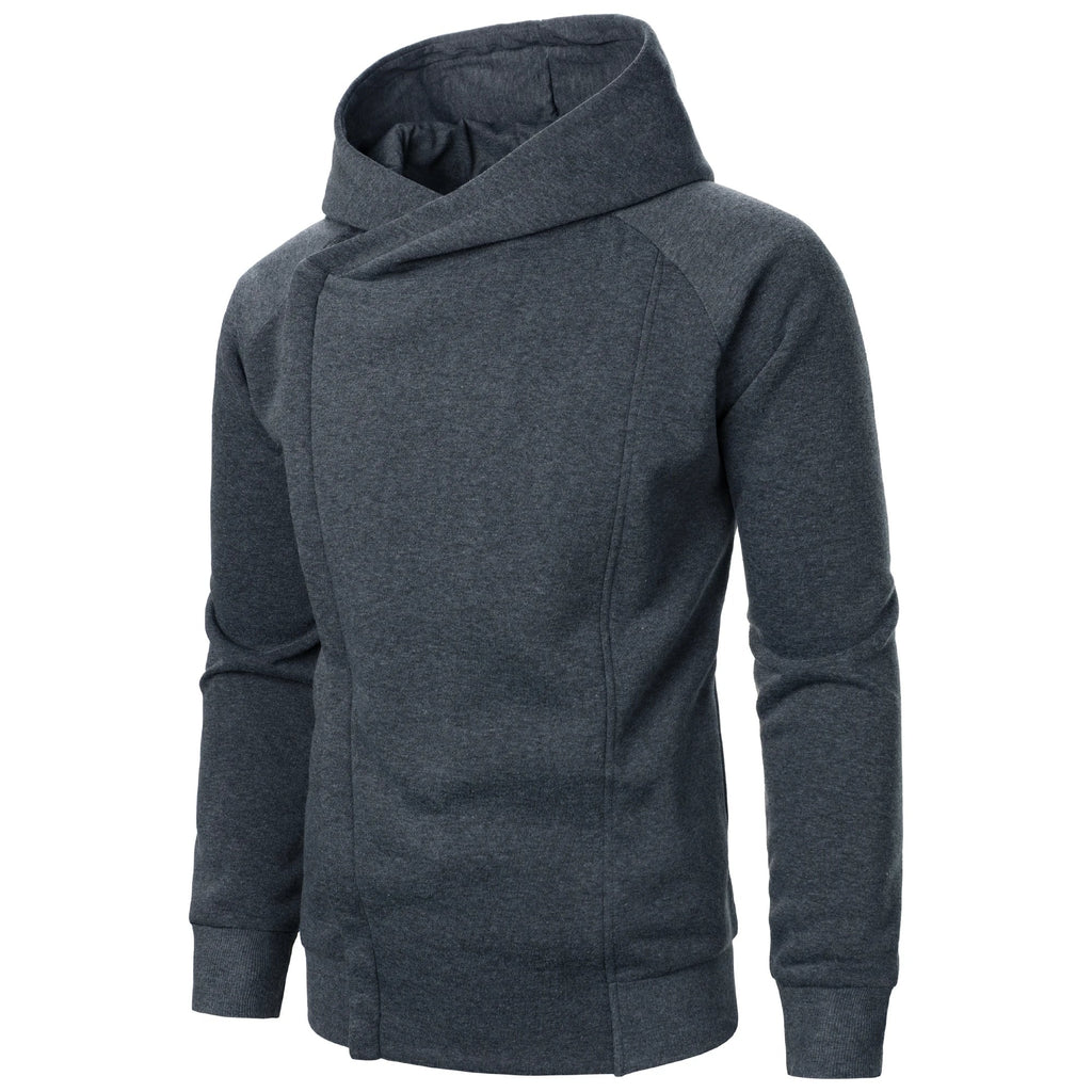 Men's Zip Up Fleece Hoodie with Asymmetrical Closure and Raglan Sleeves - Image 2