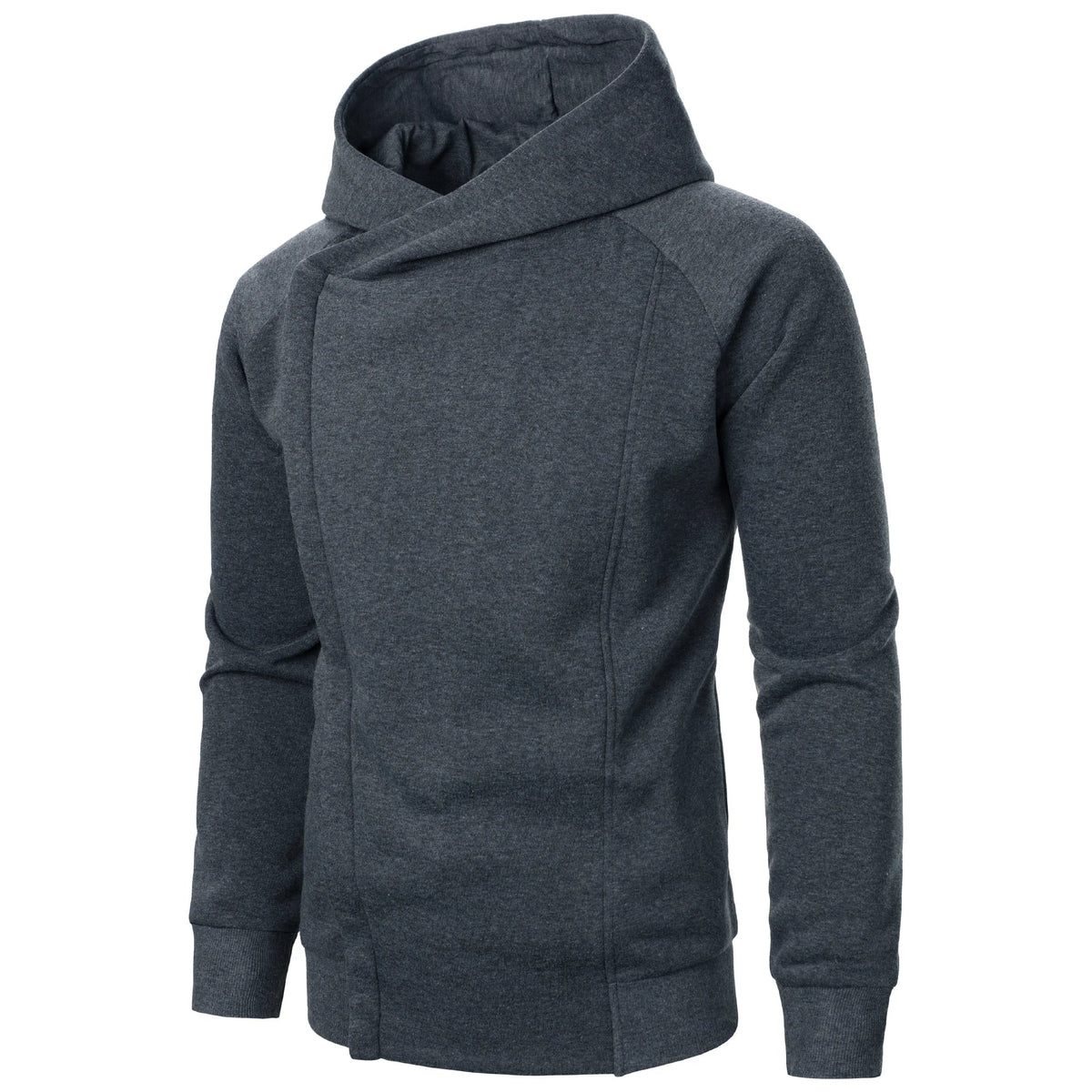 Men's Zip Up Fleece Hoodie with Asymmetrical Closure and Raglan Sleeves - Image 2