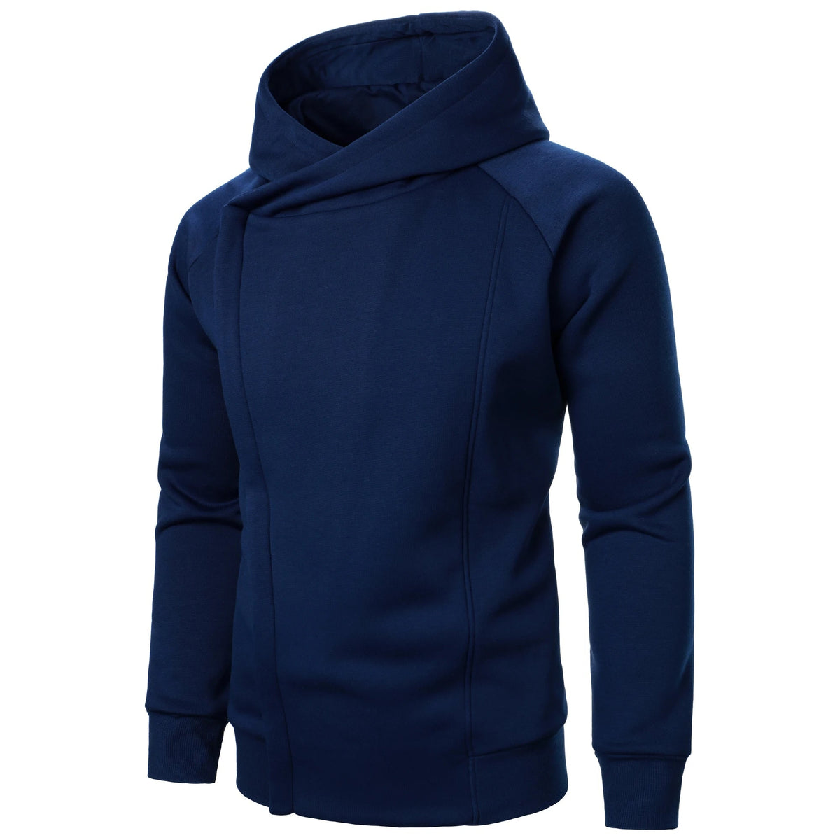 Men's Zip Up Fleece Hoodie with Asymmetrical Closure and Raglan Sleeves - Image 7