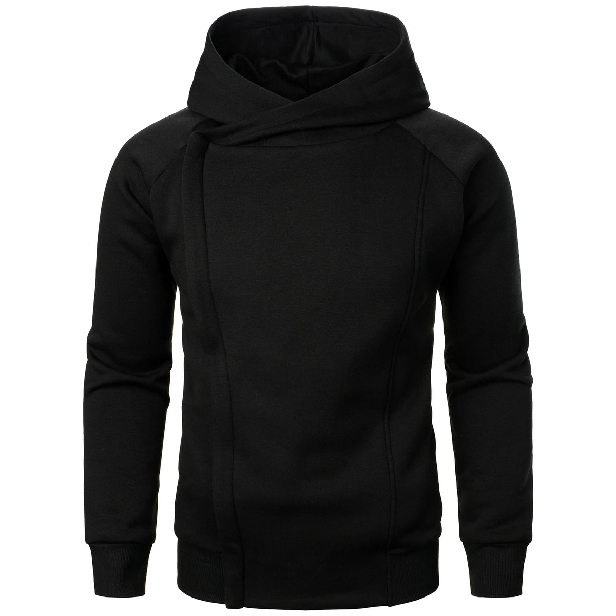 Men's Zip Up Fleece Hoodie with Asymmetrical Closure and Raglan Sleeves - Image 9