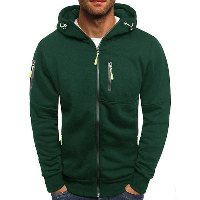Men's Zip Up Hoodie with Zippered Pockets and Adjustable Hood - Image 4