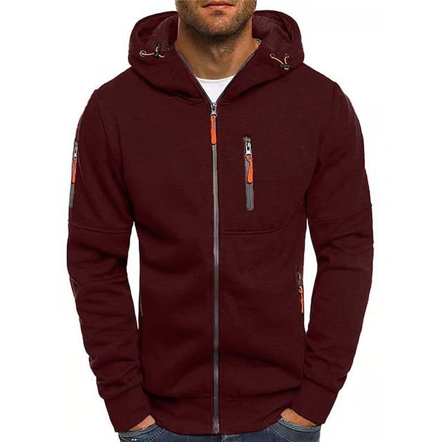 Men's Zip Up Hoodie with Zippered Pockets and Adjustable Hood - Image 5