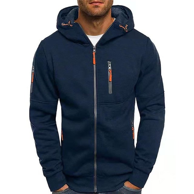 Men's Zip Up Hoodie with Zippered Pockets and Adjustable Hood - Image 8
