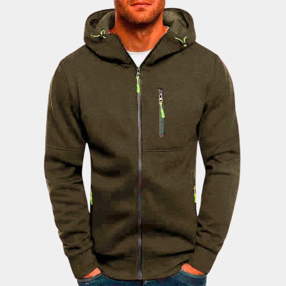 Men's Zip Up Hoodie with Zippered Pockets and Drawstring Hood - Image 10