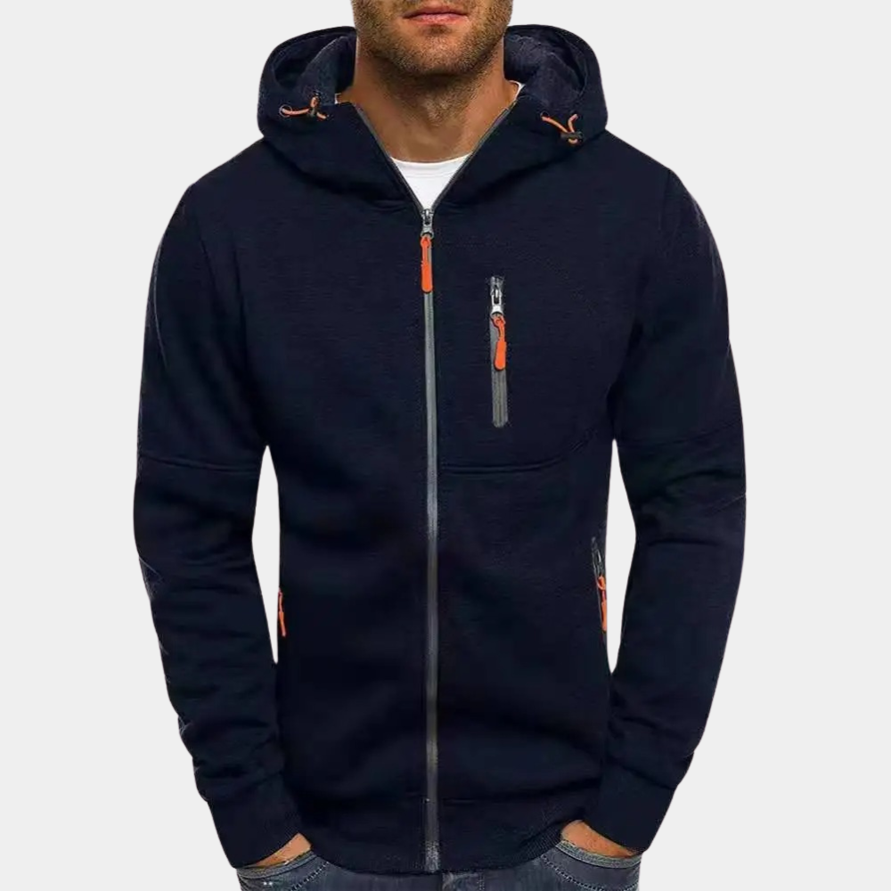 Men's Zip Up Hoodie with Zippered Pockets and Drawstring Hood - Image 11