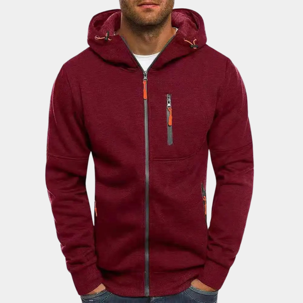 Men's Zip Up Hoodie with Zippered Pockets and Drawstring Hood - Image 12