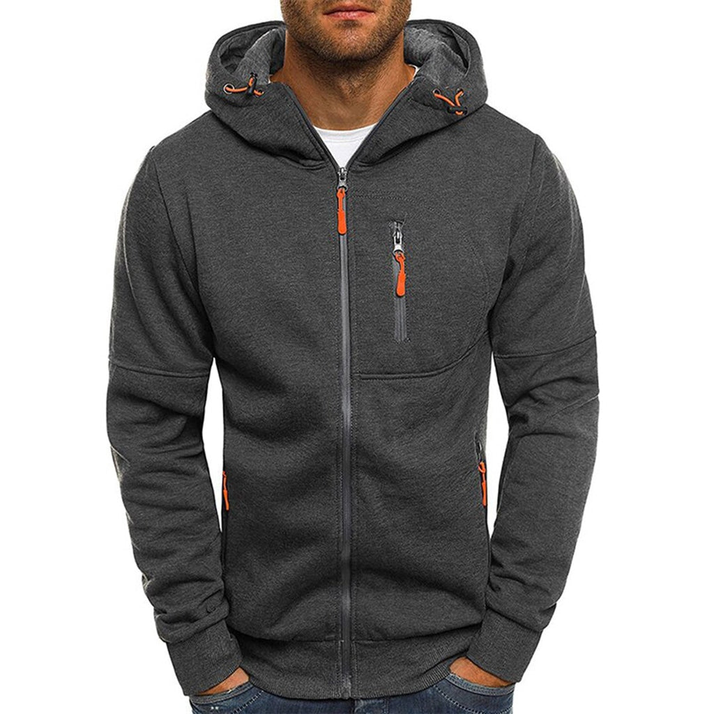 Men's Zip Up Hoodie with Zippered Pockets and Drawstring Hood - Image 3