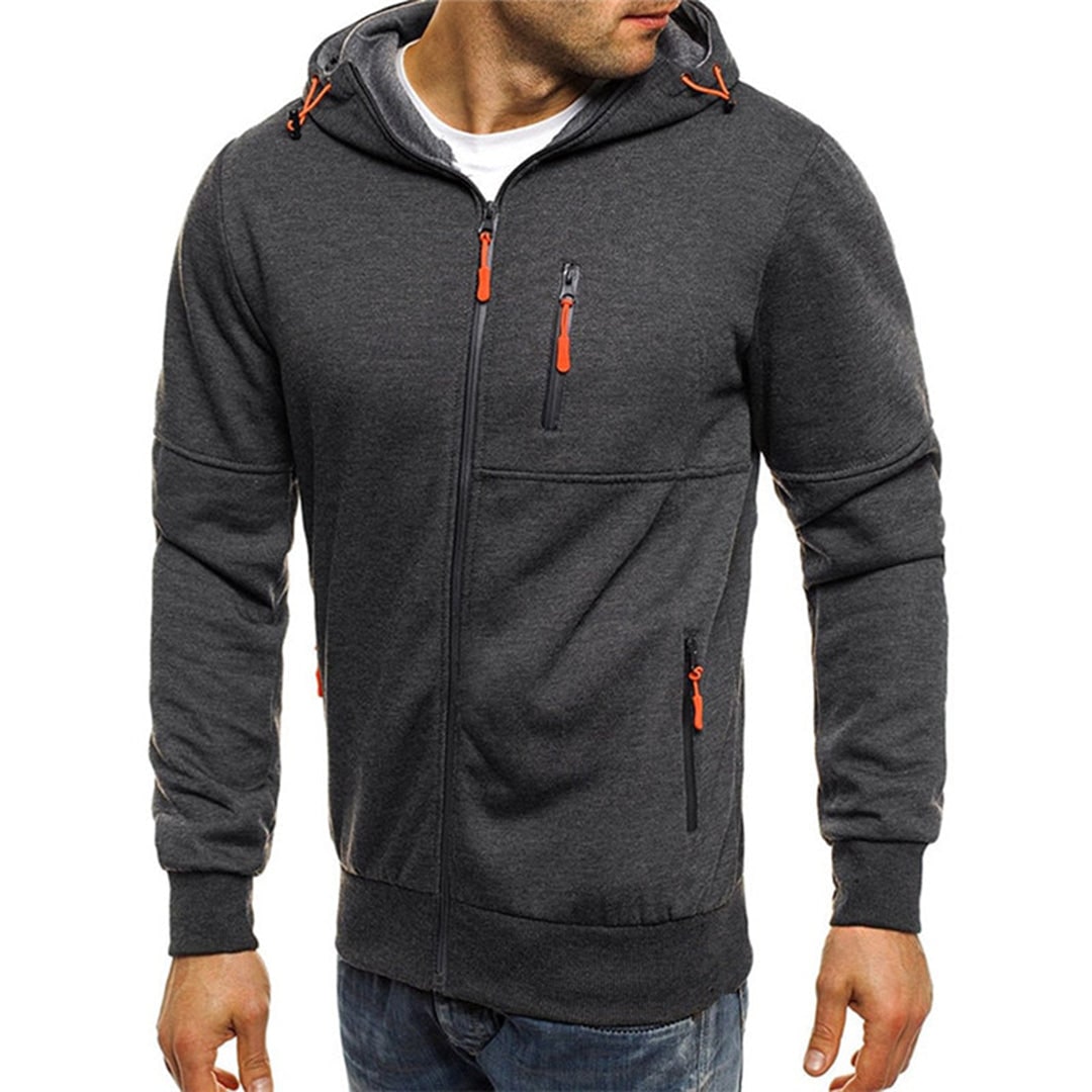 Men's Zip Up Hoodie with Zippered Pockets and Drawstring Hood - Image 4