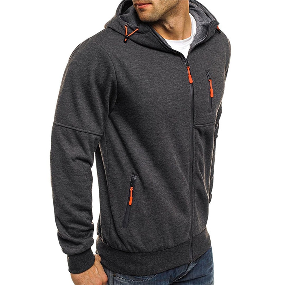 Men's Zip Up Hoodie with Zippered Pockets and Drawstring Hood - Image 5
