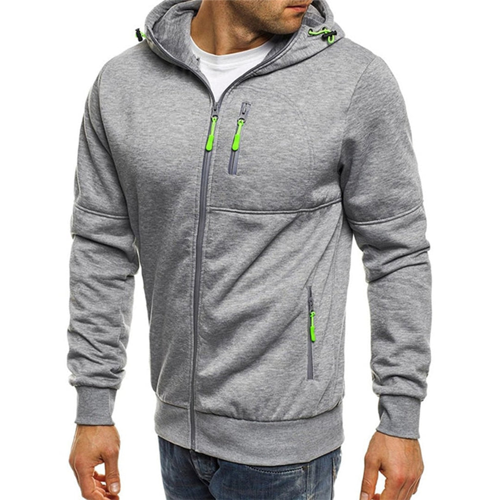 Men's Zip Up Hoodie with Zippered Pockets and Drawstring Hood - Image 7