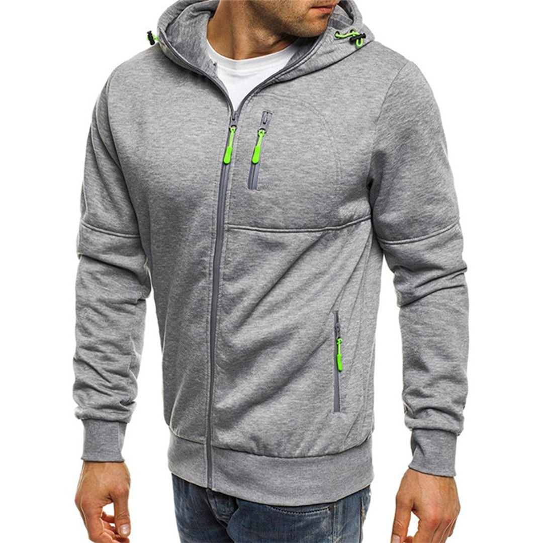 Men's Zip Up Hoodie with Zippered Pockets and Drawstring Hood - Image 7