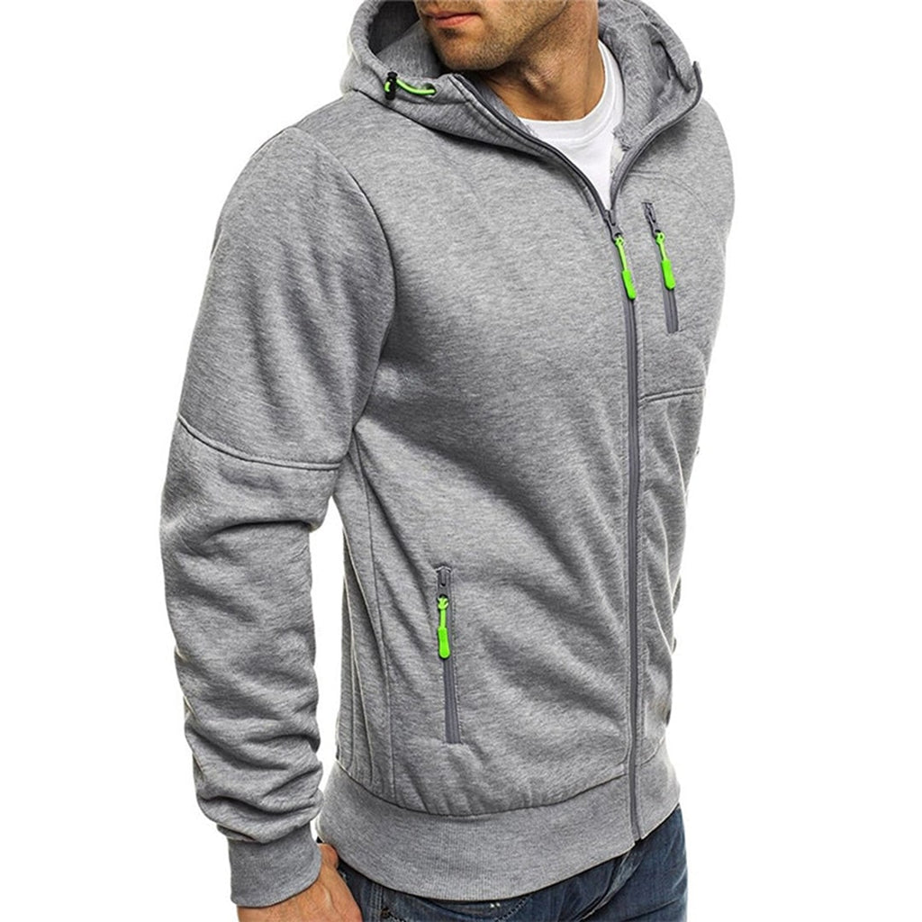 Men's Zip Up Hoodie with Zippered Pockets and Drawstring Hood - Image 9