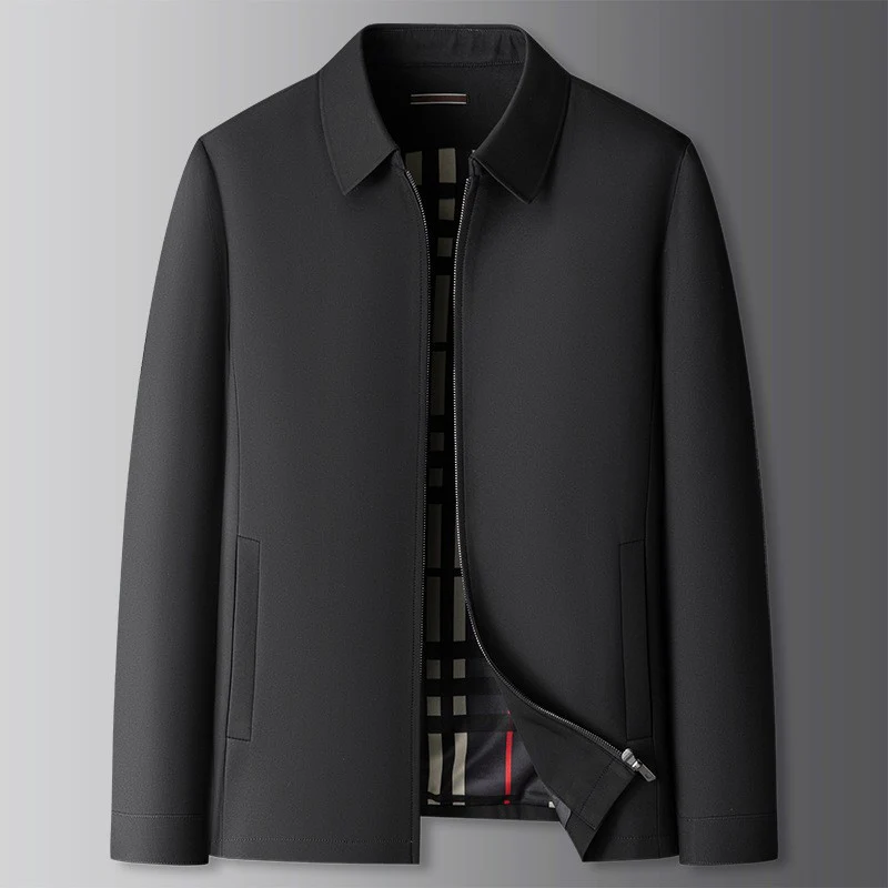Men's Zip Up Windbreaker Jacket with Plaid Lining and Metal Zipper - Image 1