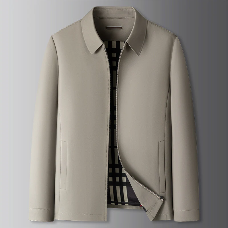 Men's Zip Up Windbreaker Jacket with Plaid Lining and Metal Zipper - Image 3