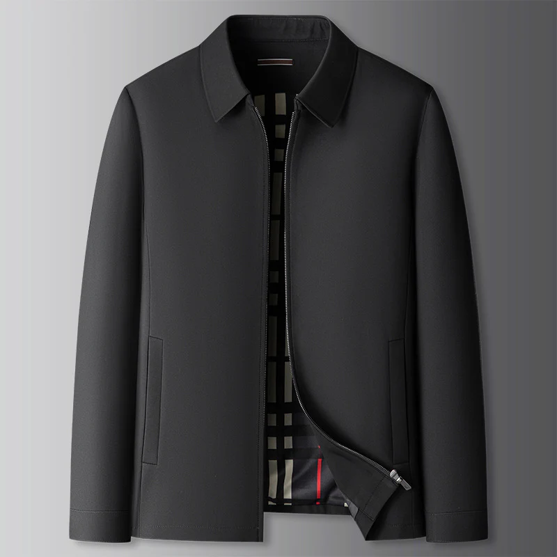 Men's Zip Up Windbreaker Jacket with Plaid Lining and Metal Zipper - Image 6