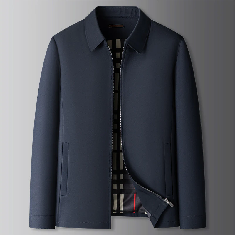 Men's Zip Up Windbreaker Jacket with Plaid Lining and Metal Zipper - Image 7