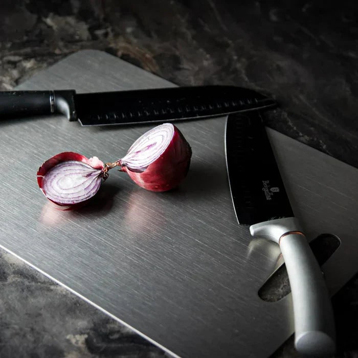 Metal Cutting Board with Stainless Steel Handle and Brushed Finish - Image 2
