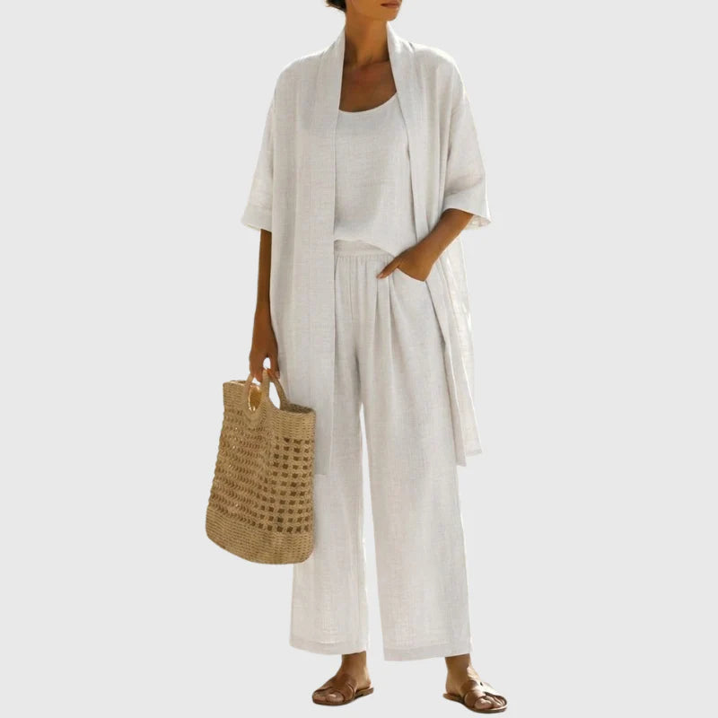 Mia | Completo Donna Tre Pezzi Lino Bianco