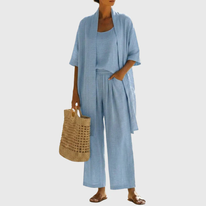 Mia | Completo Donna Tre Pezzi Lino Blu