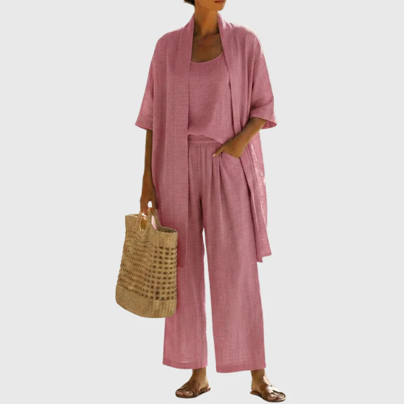 Mia | Completo Donna Tre Pezzi Lino Rosa