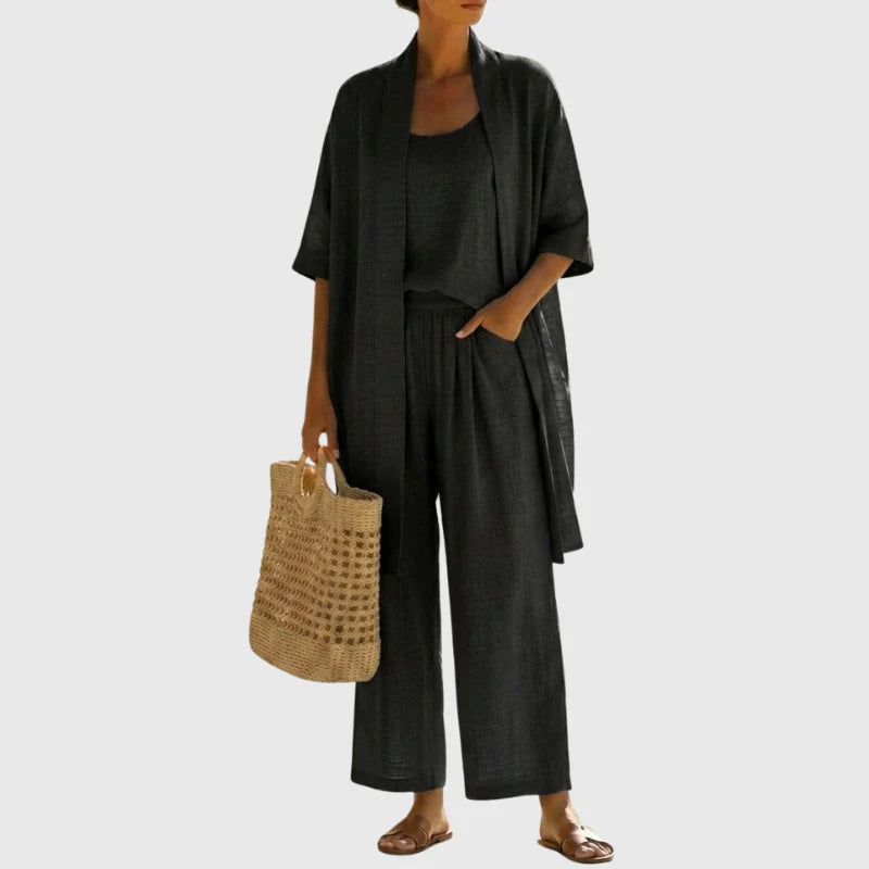 Mia | Completo Donna Tre Pezzi Lino Nero