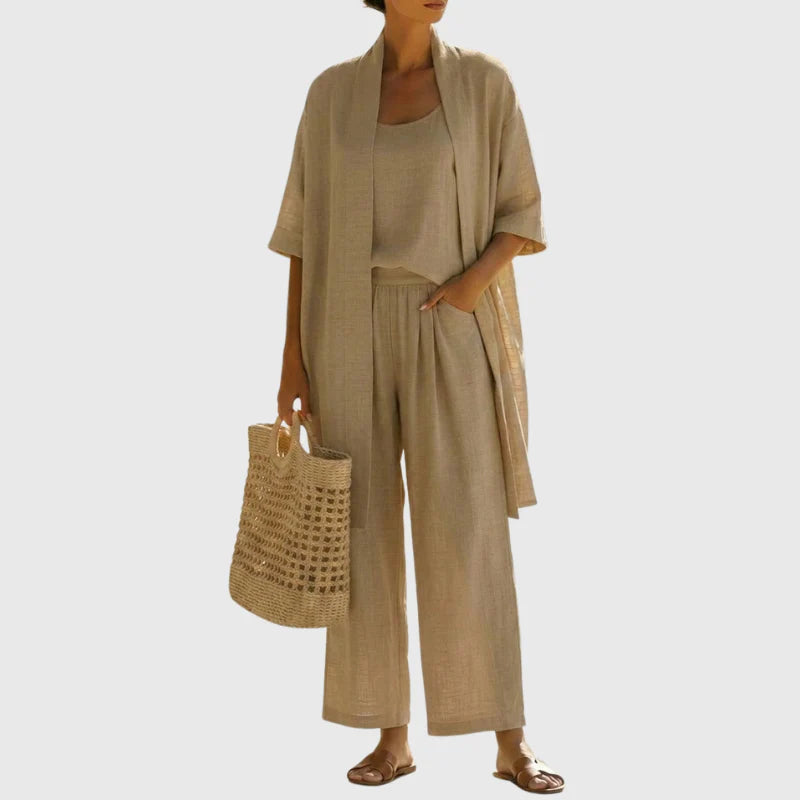 Mia | Completo Donna Tre Pezzi Lino Khaki