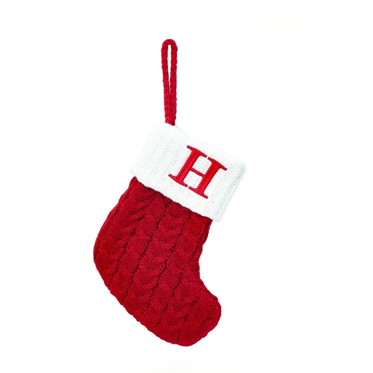 Mini Cable Knit Christmas Stocking Stuffers with Embroidered Initial and Snowflake Detail - Image 12